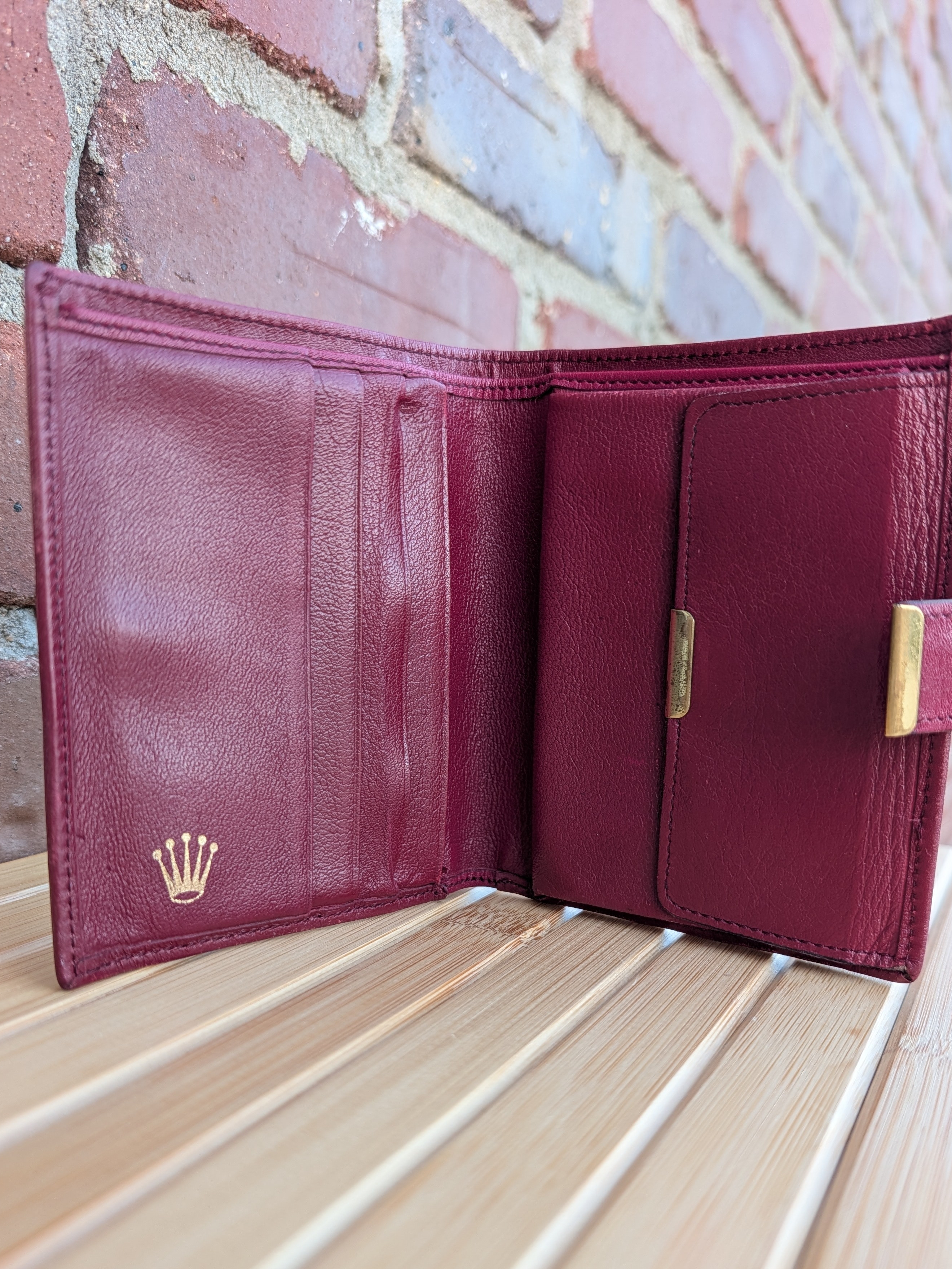 Vintage Rolex Burgundy Leather Wallet Coin Purse Card Holder